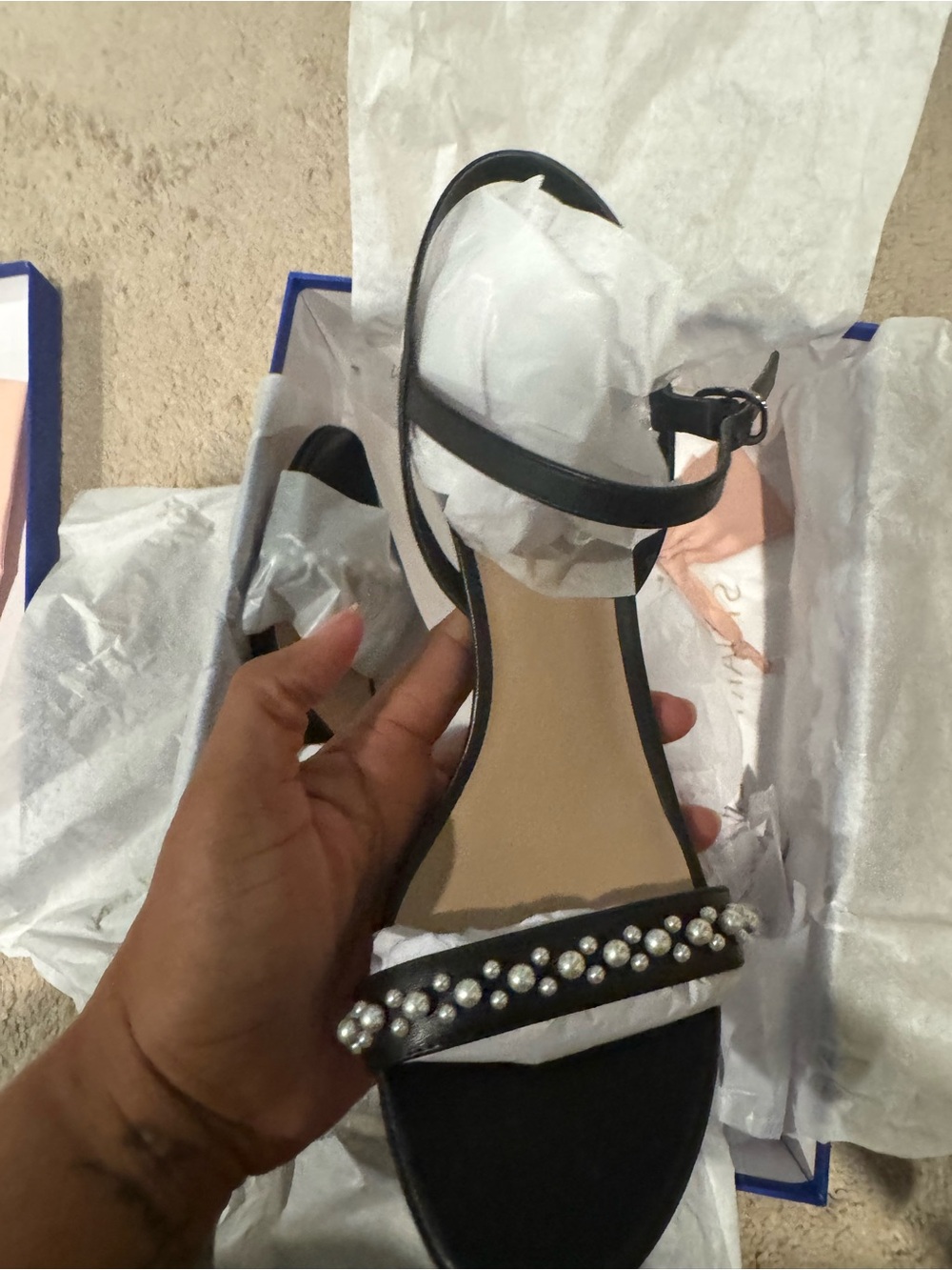 Stuart Weitzman Black Pearl-Embellished Slingback Sandal - Picture 6 of 9